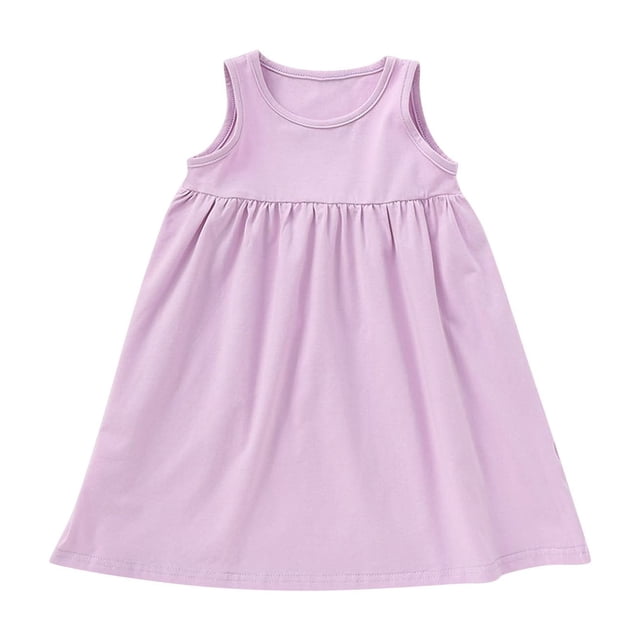 Robe Sans Manches pour Tout-Petites Filles, Tunique Unie, Robe Trapèze Évasée, Robe d'Été Fluide pour Enfants 1-8 Ans