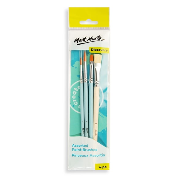 MONT MARTE Assorted Paint Brushes 4 pcs, Intro set, Flat & Round brushes, 4pc