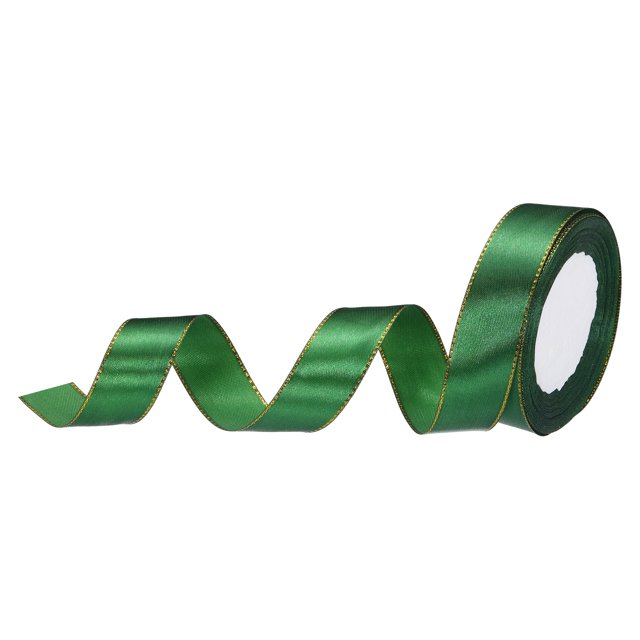 Unique Bargains 1 Inch 25 Yard Wide Satin Ribbon with Gold Edges Grosgrain Fabric Ribbon for Gift Wrapping, Dark Green