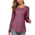 thumbnail image 2 of Hauts à Manches Longues pour Femmes Décontracté Couleur Unie Col Rond Pull Manches Longues Irrégulier Blouse Hauts pour Femmes Manches 3/4 Hauts Décontractés pour Femmes Hauts Femmes Manches Longues, 2 of 6