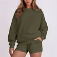 thumbnail image 2 of HAiming Ensemble 2 Pcs pour Femmes Chandail Col Rond Chandails en Molleton et Shorts Surdimensionnés Amples, 2 of 5