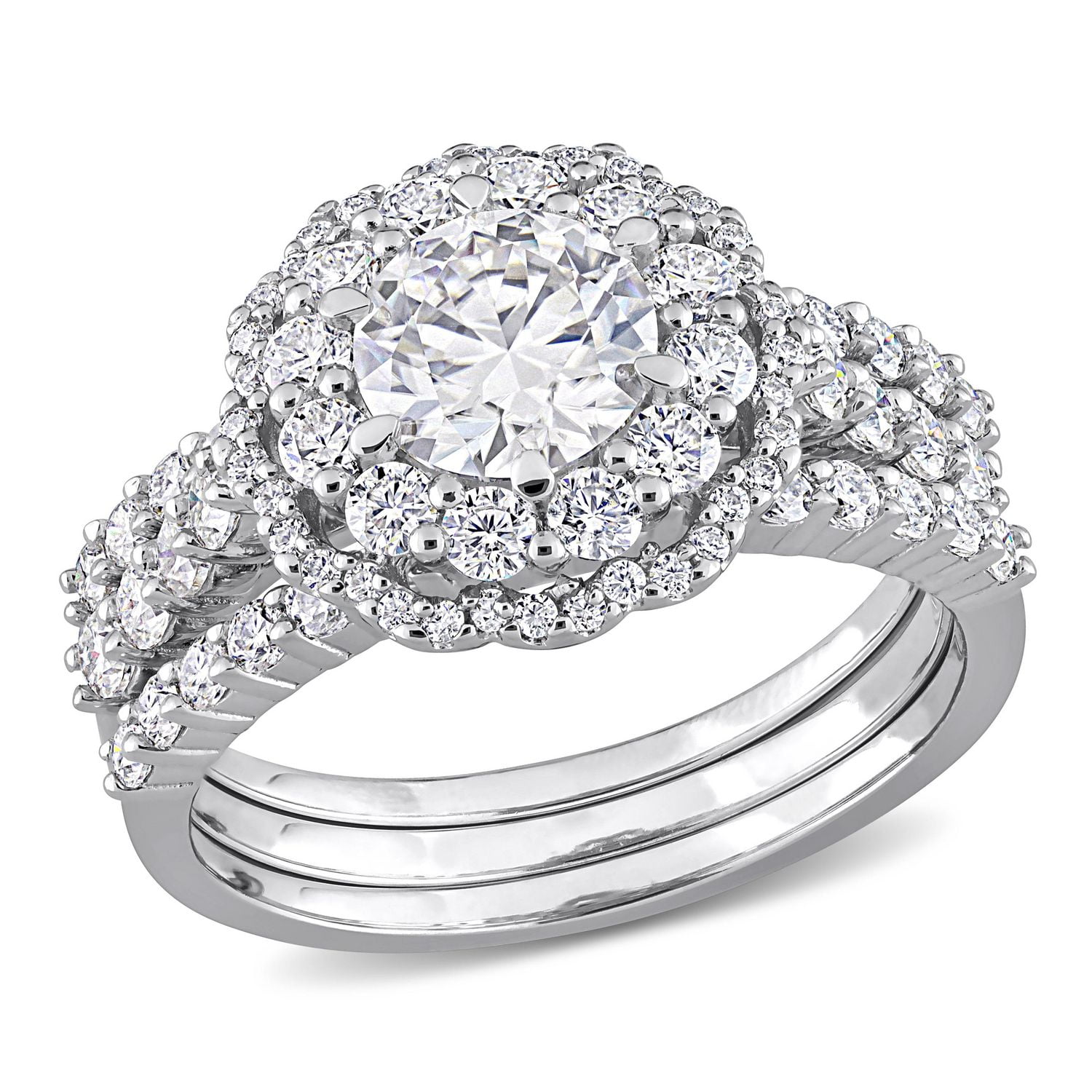 Miabella Ensemble de bagues mariée de 3 pièces avec 2 Carat PPT Moissanite en argent sterling