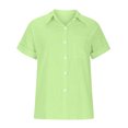 thumbnail image 3 of Timegard Womens Tops Plus Size Cotton Linen Short Sleeve Lapel V-Neck Button down Side Split Casual Tops, 3 of 5