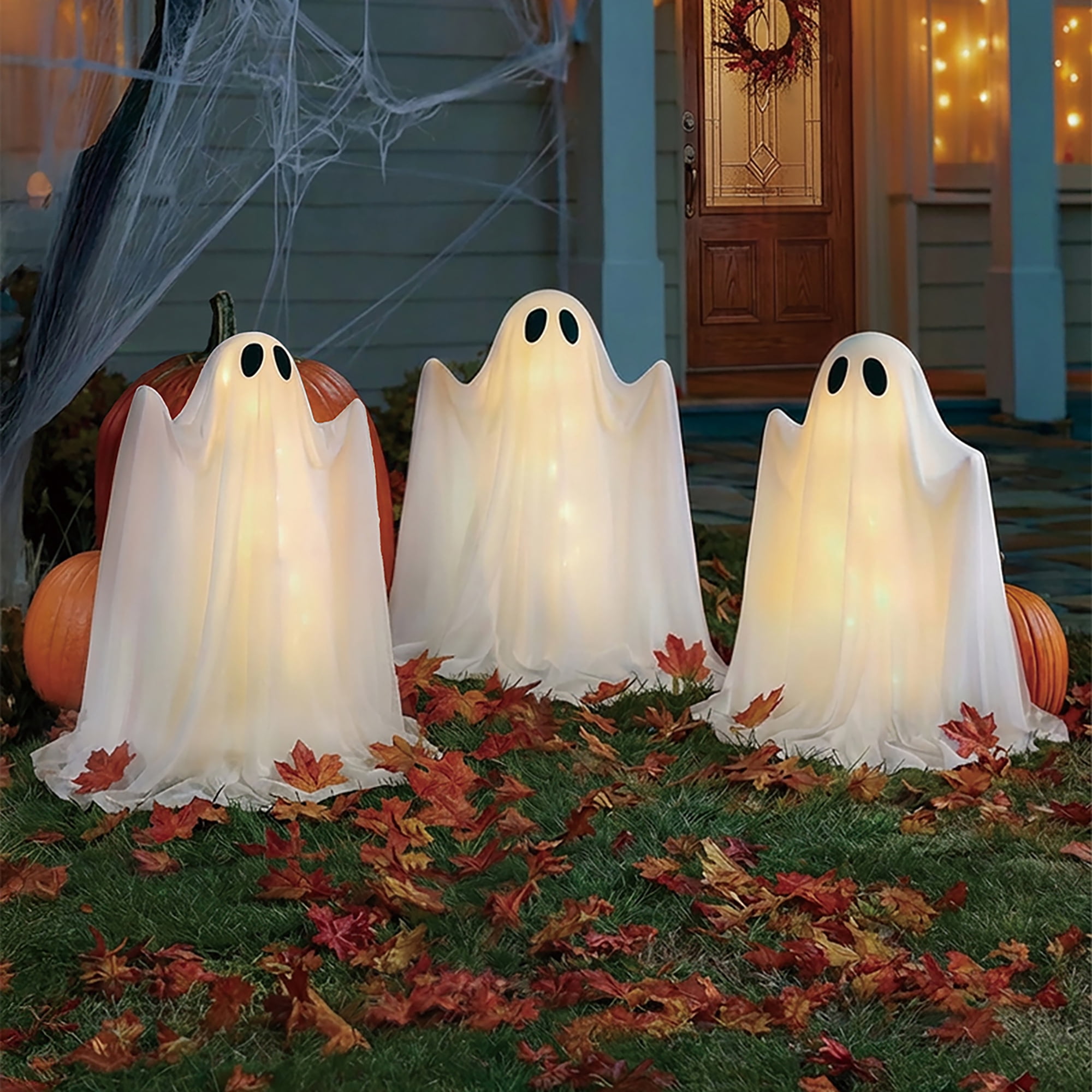 Way to Celebrate Halloween Lot de 3 guirlandes lumineuses fantômes en tissu de gaze de 25 po, fonctionnant à piles avec DEL blanches chaudes, pour intérieur et en extérieur