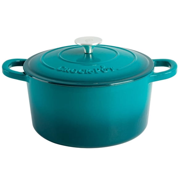 Crock-Pot Artisan Four hollandais en fonte émaillée avec couvercle, ombré sarcelle, rond, 5 Qt