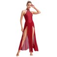 thumbnail image 3 of YUUMIN Costumes de Danse Lyrique pour Femmes Jupe Fluide Strass Robe Maxi Fendue Tenue de Danse Moderne Bourgogne G, 3 of 7