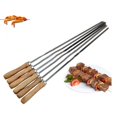 thumbnail image 3 of Brochettes Kebab BBQ en Acier Inoxydable avec Poignées en Bois, Bâtons de Brochettes Plats Réutilisables en Métal avec Pochette de Rangement, 6 Pcs, 3 of 6