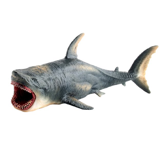 Fridja Megalodon-Prehistoric Shark Ocean Education Animal Figure Model Kids Toy Gift. A detailed PVC model of a Megalodon shark, measuring approximately 18.3x10x6.7 cm, with a realistic design featuring an open mouth and textured body. Suitable for children aged 3 and up, this toy encourages imaginative play and learning about prehistoric marine life. Ideal for play, study, or as a collectible.
