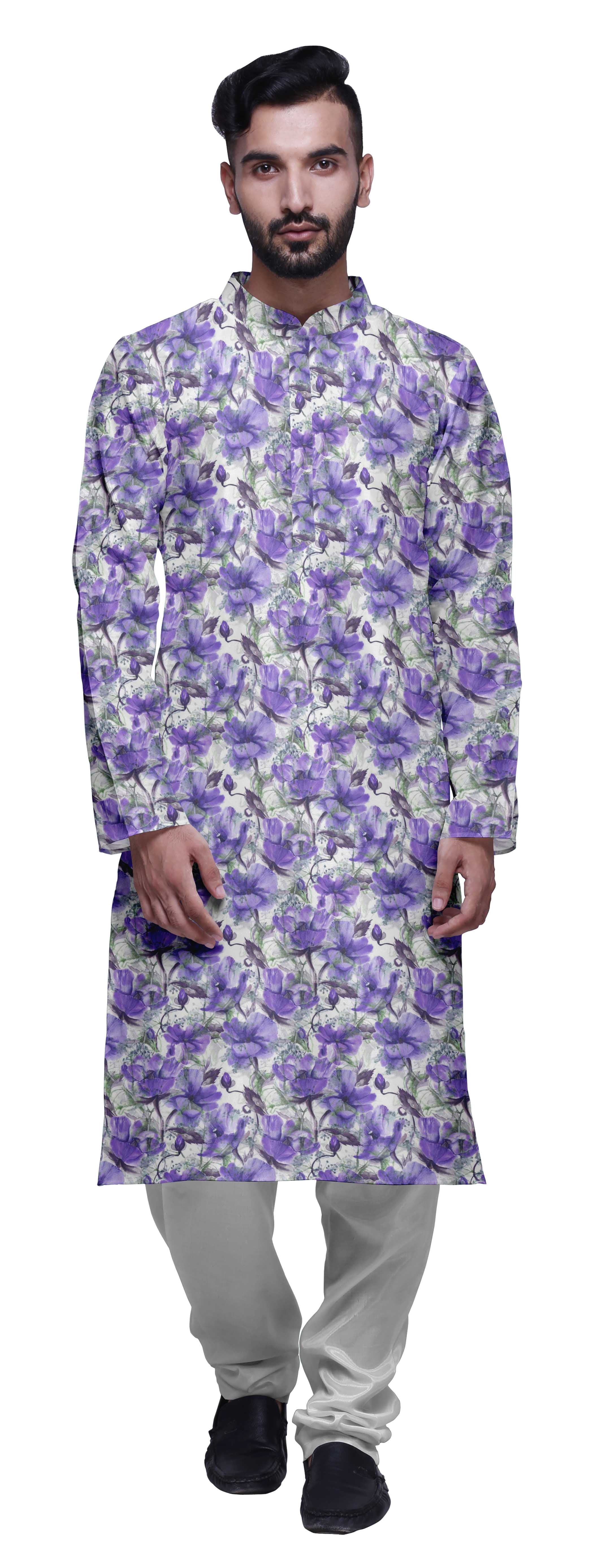 Atasi Party Wear Kurta Pajama For Men Mandarin Collar Ethnic Printed Kurta Set