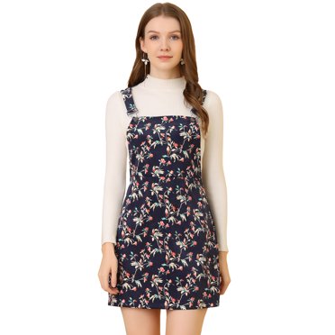 INSPIRE CHIC Robe Chasuble Trapèze à Bretelles pour Femme en Velours Côtelé Texturé avec Bretelles Ajustables et Fermeture Éclair Latérale Bleu Marine P
