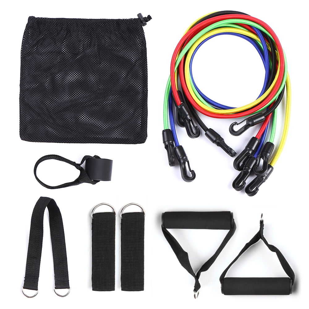 Set Riwcyla 11pcs Resistance Bands Workout Fitness Exercise Tube Door Anchor Ankle Straps Cushioned Handles with Carry Bags for Home Gym Travel