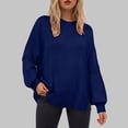 thumbnail image 2 of WUANDIXFA Chandails pour Femmes pour l'Automne Chandails pour Femmes à Manches Longues Fente Latérale Col Rond Chandails Molletonnés à Enfiler Hauts de Mode pour Femmes Vêtements Corset Vêtements d'Extérieur Bleu Marine,P, 2 of 5
