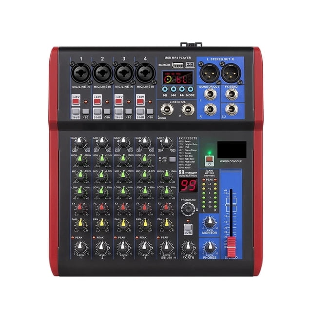 99DSP Mixer DJ Console - 2 Mic/Line Inputs MP3/USB I/O EQ & Delay Effects 20Hz-30KHz ,Smart Fader