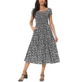 thumbnail image 1 of INSPIRE CHIC Robe Décontractée à Fleurs pour Femme avec Poches Col Ras du Cou Manches Courtes Boho Fluide Midi m Noir, 1 of 6