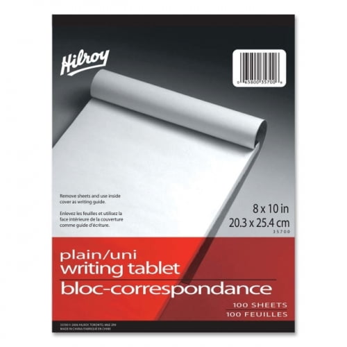 Hilroy Writing Pad 8x10 Paper Plain 100 Sheets No Holes