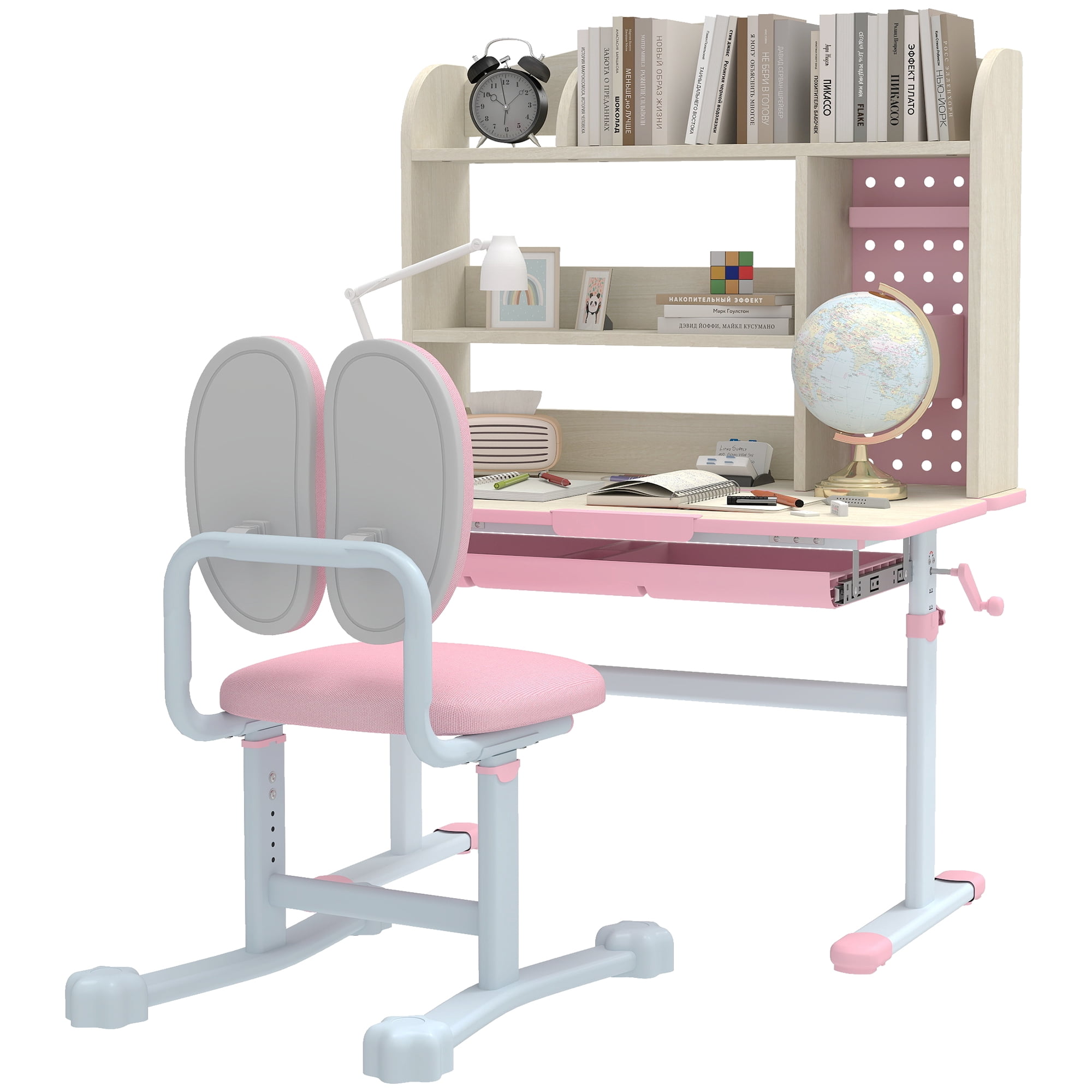 Qaba Kids Desk and Chair Set with Adjustable Height, Tilt Desktop, Pink ...