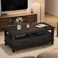 thumbnail image 2 of BeesClover Farmhouse Coffee Table with Drawers, 47.2 in Center Table Rustic Coffee Tables Black Living Room Table, with Open Shelf and 6 Support Legs, 2 of 7