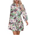 thumbnail image 1 of TJAZFJPA Robes Femmes Robe à Manches Longues Col Boutonné Lacée Robe Ligne A Fluide Mini Robe Florale Robe Midi Blanche, 1 of 9