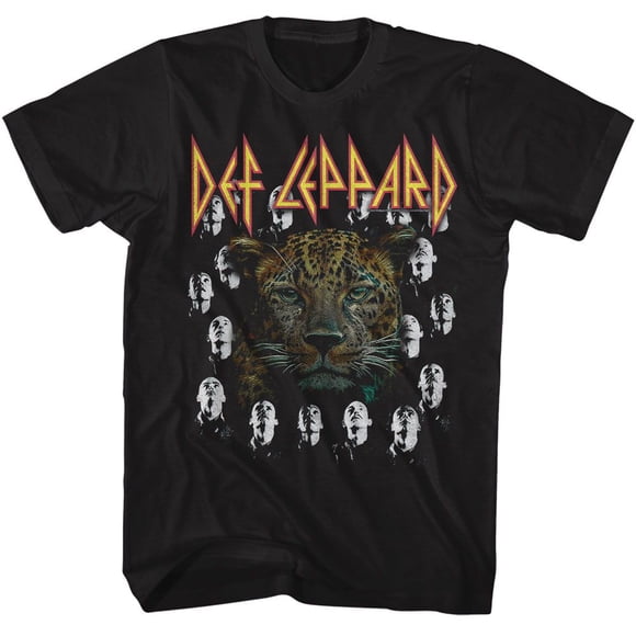Def Leppard Def Leppard T-Shirt pour Adulte Léopard avec Têtes Hautes et Sèches Noir 3TG
