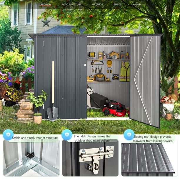 Y.Garden YODOLLA Outdoor Storage Shed, 3 x 7 Ft Bike Sheds & Outdoor