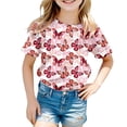 thumbnail image 4 of T-shirts Filles Manches Courtes Imprimé Papillons Décontracté Hauts Filles Rouge 10-11 Ans, 4 of 4
