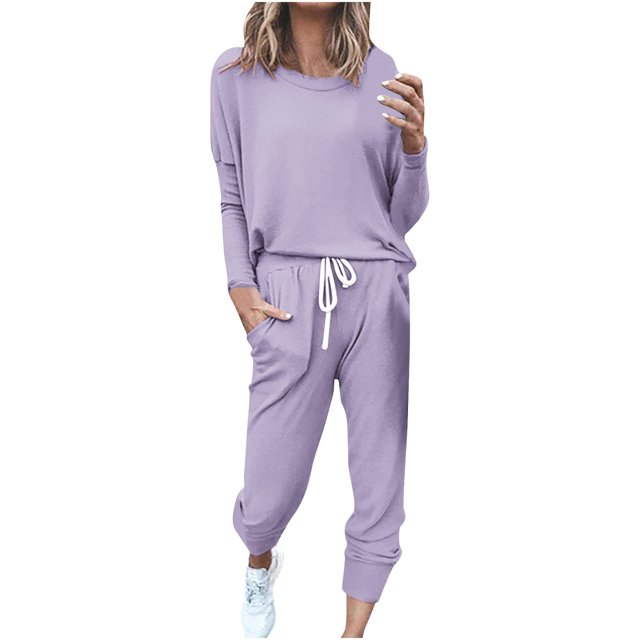 FAIWAD Ensemble 2 Pcs pour Femme Chandail à Manches Longues à Col Rond et Pantalon de Jogging Long Survêtement Décontracté
