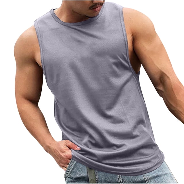 Dagugfen Débardeurs pour Hommes Col Rond Sans Manches Respirants Chandails de Musculation pour Culturisme Course Couleur Unie