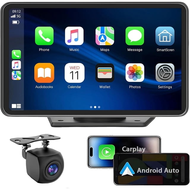 Carplay Wireless Portable Touchscreen Car Stereo Bluetooth Voice Control 7" for Apple Car Play & Android Auto Car Audio HD Screen with 1080p Backup C