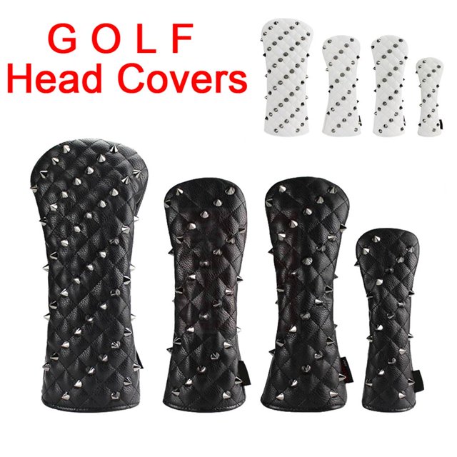 pitrice Rivets PU Leather Golf Head Covers Set for Driver Fairways #3#5 Hybrids Rescue Set Woods Clubs Headcovers For Golfer Black