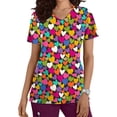 thumbnail image 1 of TIMIFIS Haut de Sarrau Rouge Femme Imprimé Manches Courtes Col en V Hauts Uniforme Saint-Valentin Imprimé Poches Blouse Soins Infirmiers avec Poches-Rouge Imprimé, 1 of 4