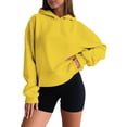thumbnail image 1 of Chandail à Capuchon pour Femmes Automne Uni Surdimensionné Chandail à Capuchon Basique Chandail Molletonné à Enfiler Design Épaules Tombantes Extensible Hauts Décontractés Chandail à Col Rond pour Femmes Jaune m, 1 of 6