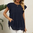 thumbnail image 4 of Timegard Hauts pour Femmes Manches Courtes en Chiffon Blouse Ample Légère Col Rond Été Plage Vacances Hauts, 4 of 5