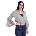 thumbnail image 3 of Moomaya Printed Womens Crop Top Wrap Style Top Wear Ruffle Long Sleeve Casual Summer Blouse, 3 of 5