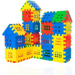 Interlocking Big Waffle Blocks, Preschool Sensory Toy Educational Creativity For Kids Over 3 Years Old, Indoor Outdoor Use Snap Together Building Set Multiple Colour (155PCS)
