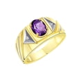 thumbnail image 3 of RYLOS Men's Rings 14K Yellow Gold Ring Classic Designer Style 8X6MM Oval Gemstone & Diamond Ring Amethyst Birthstone Rings For Men Size 11, 3 of 7