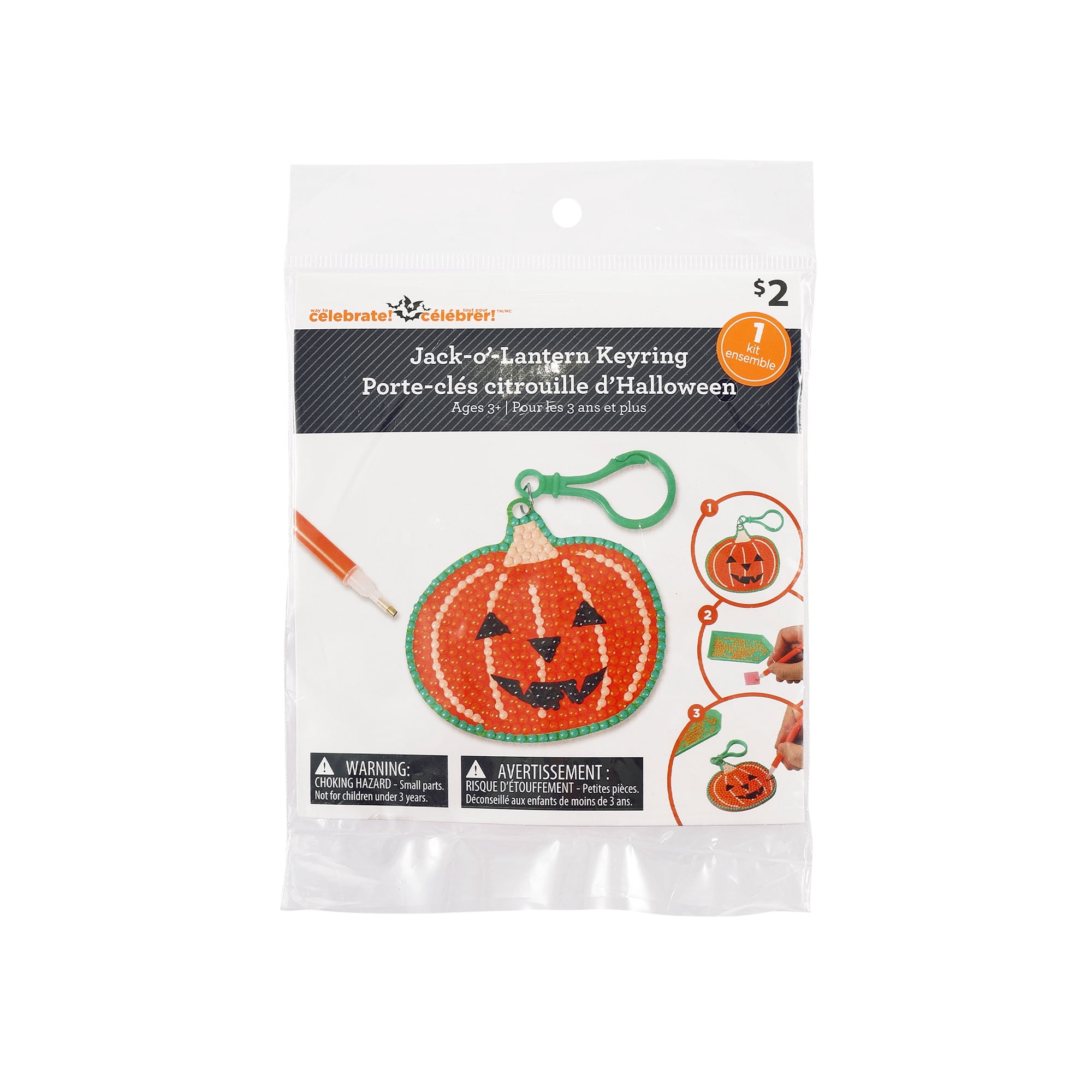 Halloween Diamond Keyring Toy, Pumpkin design,  Plastic Material, Party Favors, Ages 3+, by Way to Celebrate