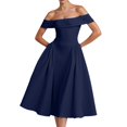 thumbnail image 1 of Women's Sexy Strapless Backless Dress - Deep V Neck, Ruffle Sleeves, Tie-Back Design, Solid Color Party Evening Dress, 1 of 4