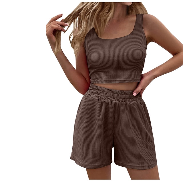 Birdeem Womens Spring and Summer Solid Tank Top Shorts Two Piece Casual Home Set