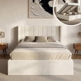 thumbnail image 1 of Placida Decor Ventus Queen Storage Bed - Ivory Velvet Upholstered Platform Frame with Lift-Up Space, Wooden Headboard, Box Spring Not Required, 1 of 10