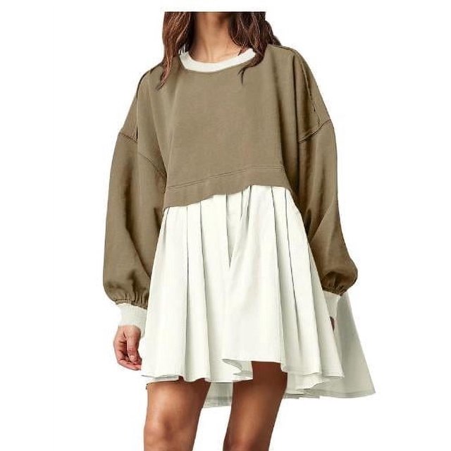 Robe Ligne A avec Col et Couleur Contrastée pour Femmes Style Décontracté de Printemps