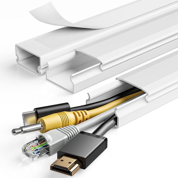 TV Cable Management, 47In Cable Concealer, Large Cord Organizer for 4 Wires, Cord Covers for Wires on Wall, Cable Hider Cache Fil Mural, Cord Hider Cover System, L15.7in W1.18in H0.6in, White