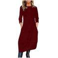 thumbnail image 1 of Ovzne Robes pour Femmes Robe Mode Femme Décontractée Couleur Unie Manches Longues Robe Ronde Robe de Vacances Manches Longues Liquidation, 1 of 5