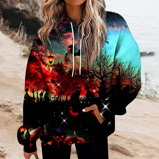 MesaSe Halloween Femmes de la Mode Quotidienne Polyvalent Décontracté Sweat à Manches Longues Imprimé Top Sweat-Shirt