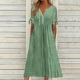 thumbnail image 1 of Babysbule Liquidation Robes d'Été pour Femmes, Mode Femmes Décontractée Ample Imprimé Papillon Col en V Manches Mi-Longues Boutons Poches Robe Longue, 1 of 6