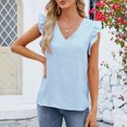 thumbnail image 2 of Timegard Womens Summer Tops Ruffle Cap Sleeve V-Neck Solid Color Comfy Lightweight Blouse Casual Loose Tops, 2 of 4