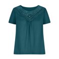 thumbnail image 3 of Yuyuzo Plus Size Tops for Women V Neck Lace Stitching Tunic Tops Short Sleeve Basic Summer Tee Shirts, 3 of 5