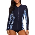 thumbnail image 3 of Charmo Women's Zip Front Rash Guard Long Sleeve Rashguard Top Sun Protection Swim Shirt, 3 of 7