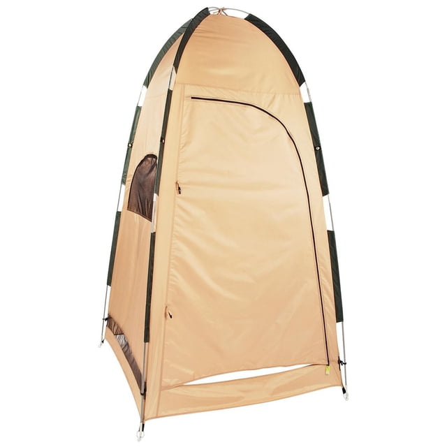 Abri d'Intimité Porta-Privy Mondialement Célèbre en beige avec Garniture Noire, Fabriqué en Taffetas de polyester Robuste avec Revêtement PU, Doté d'Une Grande Porte en D à Fermeture Éclair, d'Évents Inférieurs en Maille et d'Un Système de Cadre à Épingle et Anneau avec Poteaux en Fibre de Verre à Cordage Antichoc, Convient pour la Salle de Lavage Extérieure, le Vestiaire Ou la Douche.