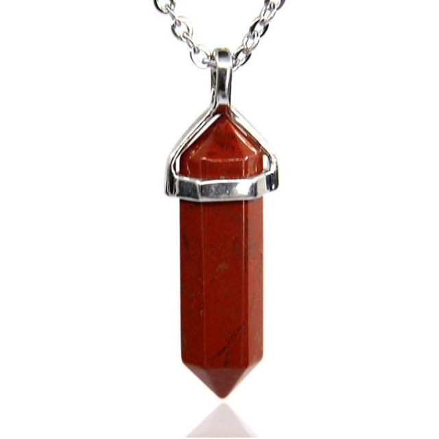 Angelstones Collier Pendentif Reiki Chakra Hexagonal à Pointe Pointue en Jaspe Rouge 18 Pouces