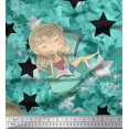 thumbnail image 1 of Soimoi Poly Georgette Fabric Star,Cloud & Sleepy Girl Printed Craft Fabric by The Yard 52 Inch Wide, 1 of 3